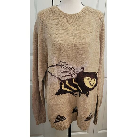 Hand Knit Homemade Bee Knit Acrylic Sweater Sz XL - Picture 1 of 3